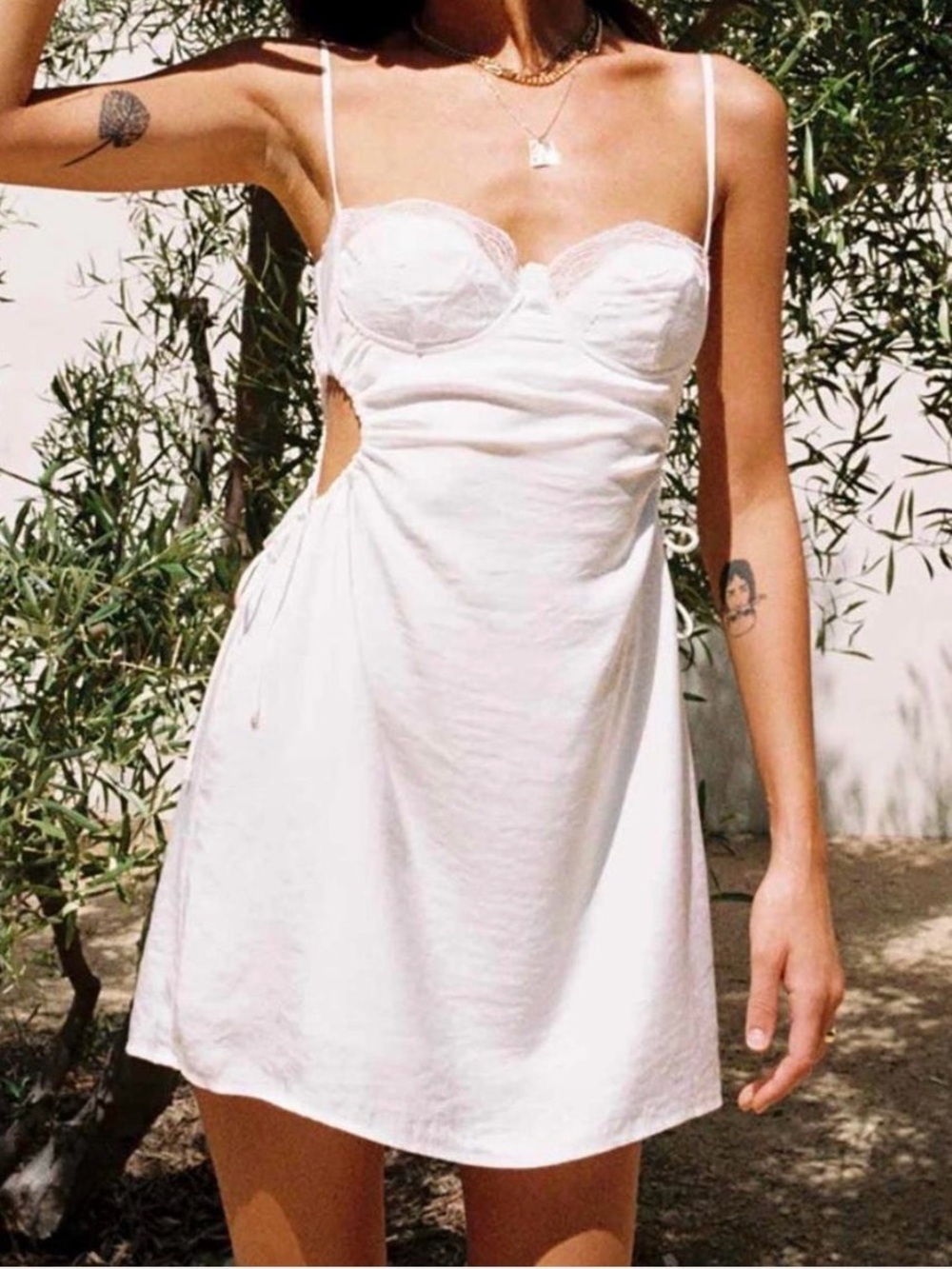 Princess Polly White Lace-Trim Slip Dress